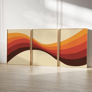 Retro Wavy Poster, 70s Set of 3 Wall Art, 70s Groovy Print, Burnt Orange Poster, 70s Decor, Vintage Home Decor, Retro Home Decor
