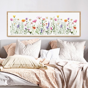 Lange schmale Blumenwandkunst, lebendige Farbwandkunst, modernes Blumenplakat der Mitte des Jahrhunderts, abstrakte botanische, lange horizontale Kunst, breiter Kunstdruck