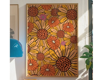 70s Floral Print: Retro Home Decor Wall Art
