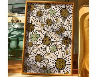 70er Jahre Daisy Blumen Kunstdruck: Retro Wohndeko