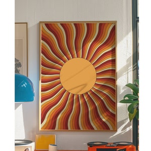 Sonne Wandbild, 70er Jahre Wandbild, Terrakotta Dekor, 70er Jahre Wanddeko, Vintage Wohndekor, Retro Wohndekor, Vintage Drucke, 60er Jahre Wandkunst
