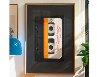 Retro Cassette Print Mix Tape Music Wall Art Vintage Trendy Decor Aesthetic Bedroom Poster 80s Bar Cart Print Black and White