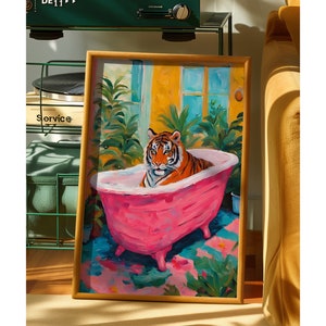 Tiger Poster, Dopamine Decor, Bathroom Decor, Pink Poster, Trendy Tiger Decor, Maximalist Tiger Print,  Trendy Wall Art, Bathroom Decor