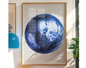 Blaue Diskokugel Print: Funky Y2K Wandkunst (Digitaler Download)