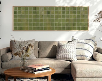 Long Narrow Print, Green Tile Poster, Framed Tile Print, Sage Green Decor,  Funky Wall Art,  Indie Room Decor, Horizontal Panoramic