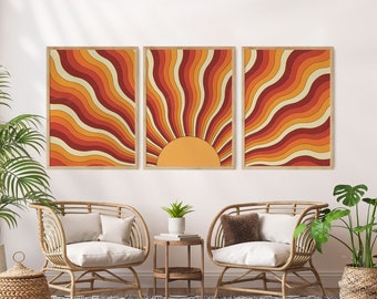 Sun Wall Art, 70s Set of 3 Wall Art, Terracotta Decor,  70s Decor, Vintage Home Decor,  Retro Home Decor, Vintage Prints, 60s wall art