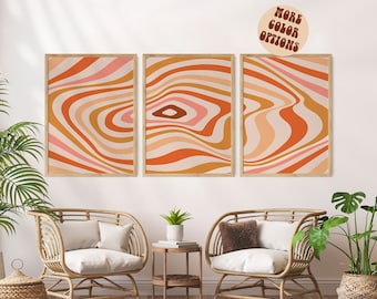 70s Groovy Wavy Print Set: Retro Home Decor
