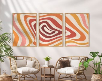 70s Groovy Wavy Print Set: Retro Home Decor