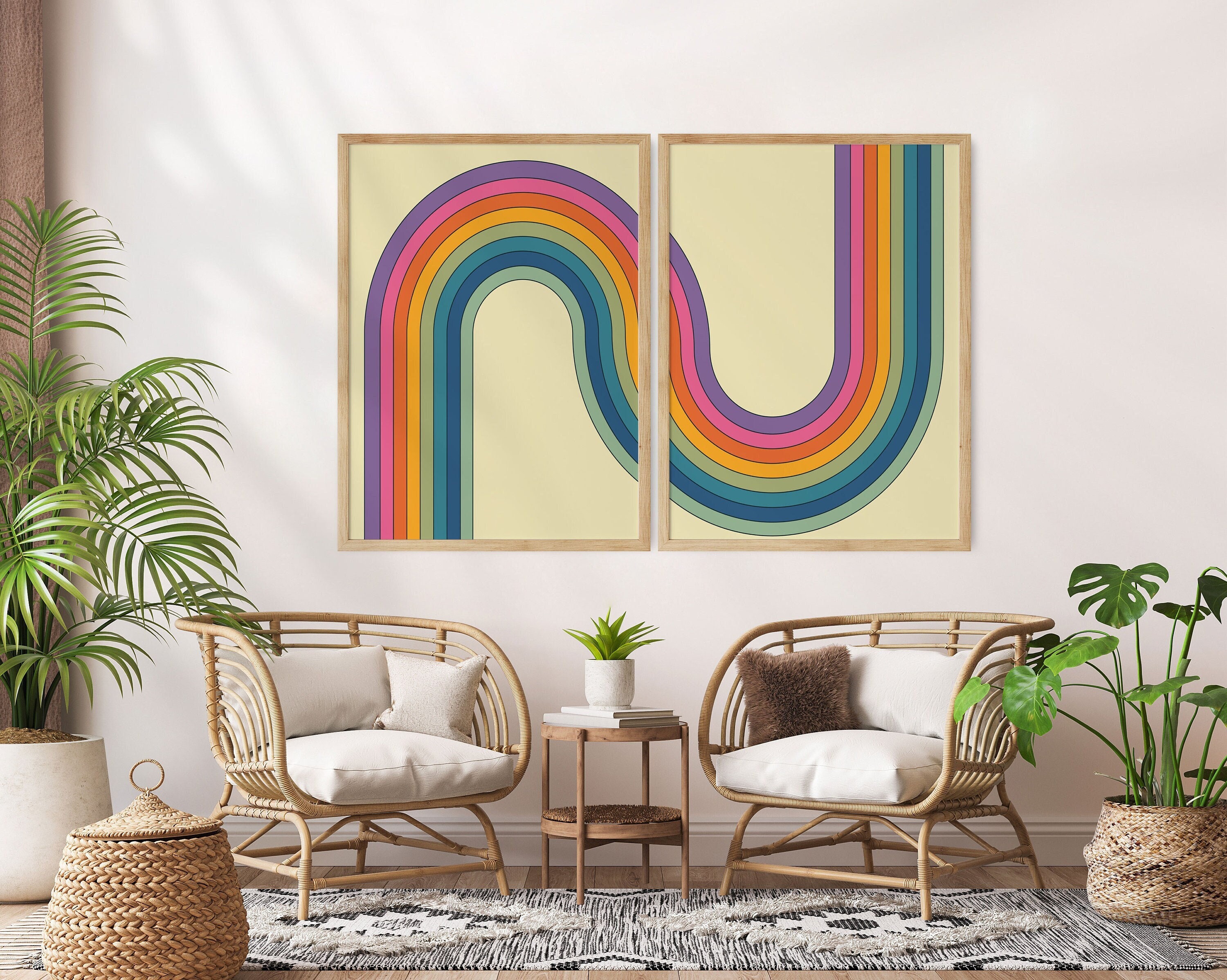 Rainbow Wall Print Set of 2 70s Home Decor 70s Decor Groovy Poster Retro 70s Wall Art Retro Home Decor Vintage Poster Wall Art Etsy