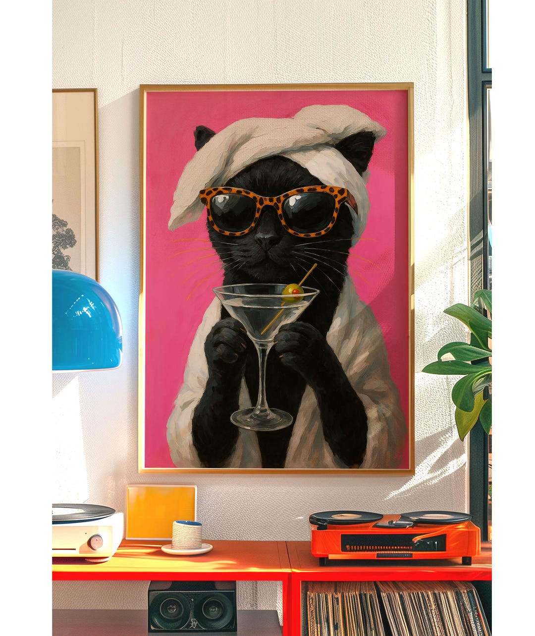 Retro Black Cat Martini Art Print: Vintage Bar Cart Decor - Etsy