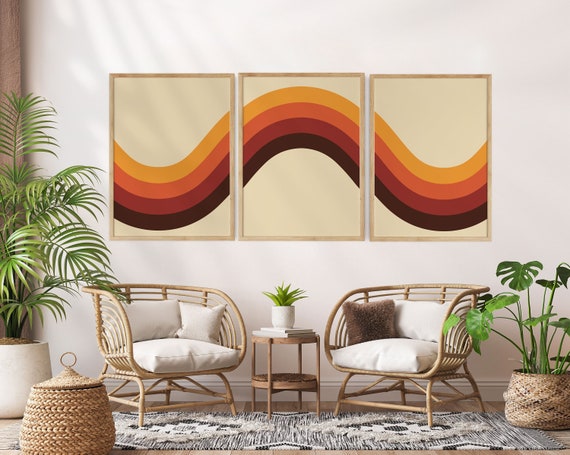 70s Wavy Print Set: Retro Burnt Orange Wall Art - Etsy