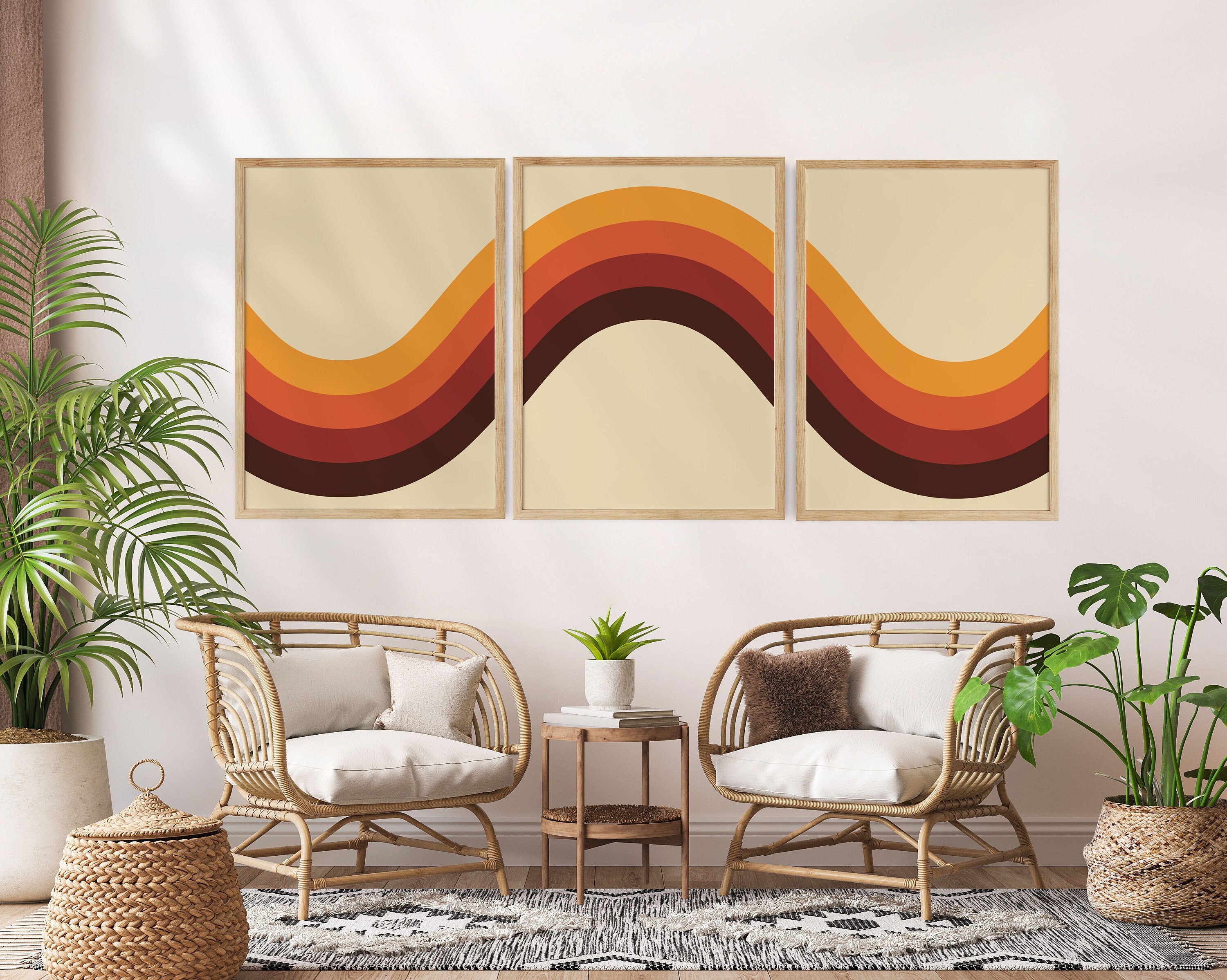 70s Wavy Print Set: Retro Burnt Orange Wall Art - Etsy