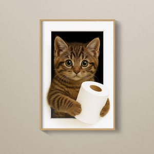Tabby Cat Poster Animal Bathroom Poster Cat Gift Cat Art Bathroom Wall Decor Poster black and white Bathroom Print Poster PRINTED Wall Art