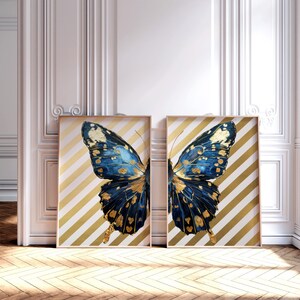 Schmetterlings-Druck-Set: Blau & Gold Eclectic Wall Art