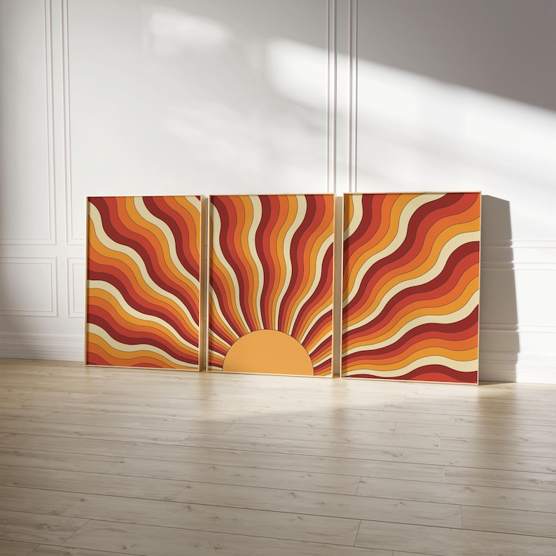 70s Sun Wall Art Set: Retro Terracotta Decor (Digital Download) image 1