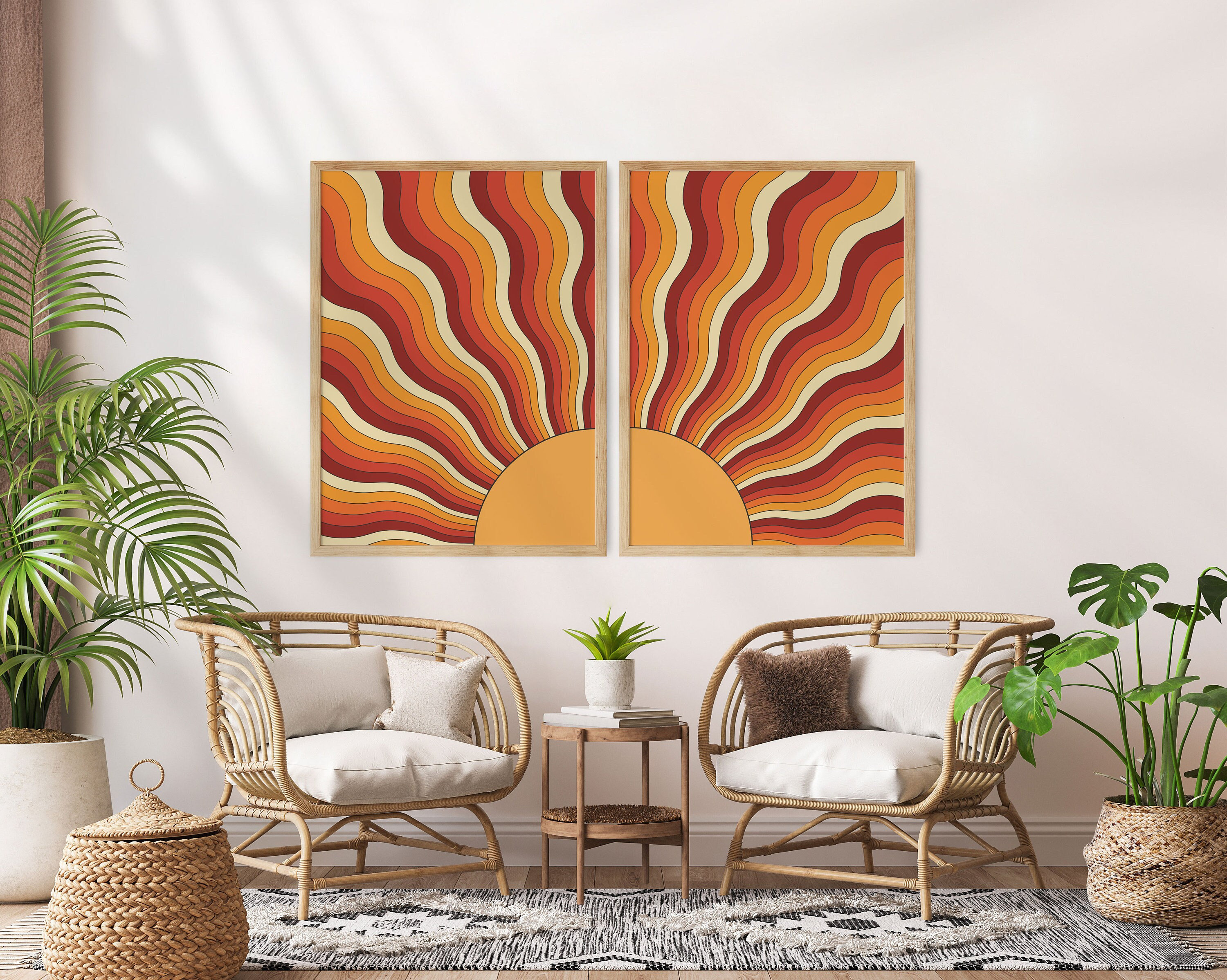 70s Sun Wall Art Prints: Terracotta Retro Decor, Set of 2 - Etsy