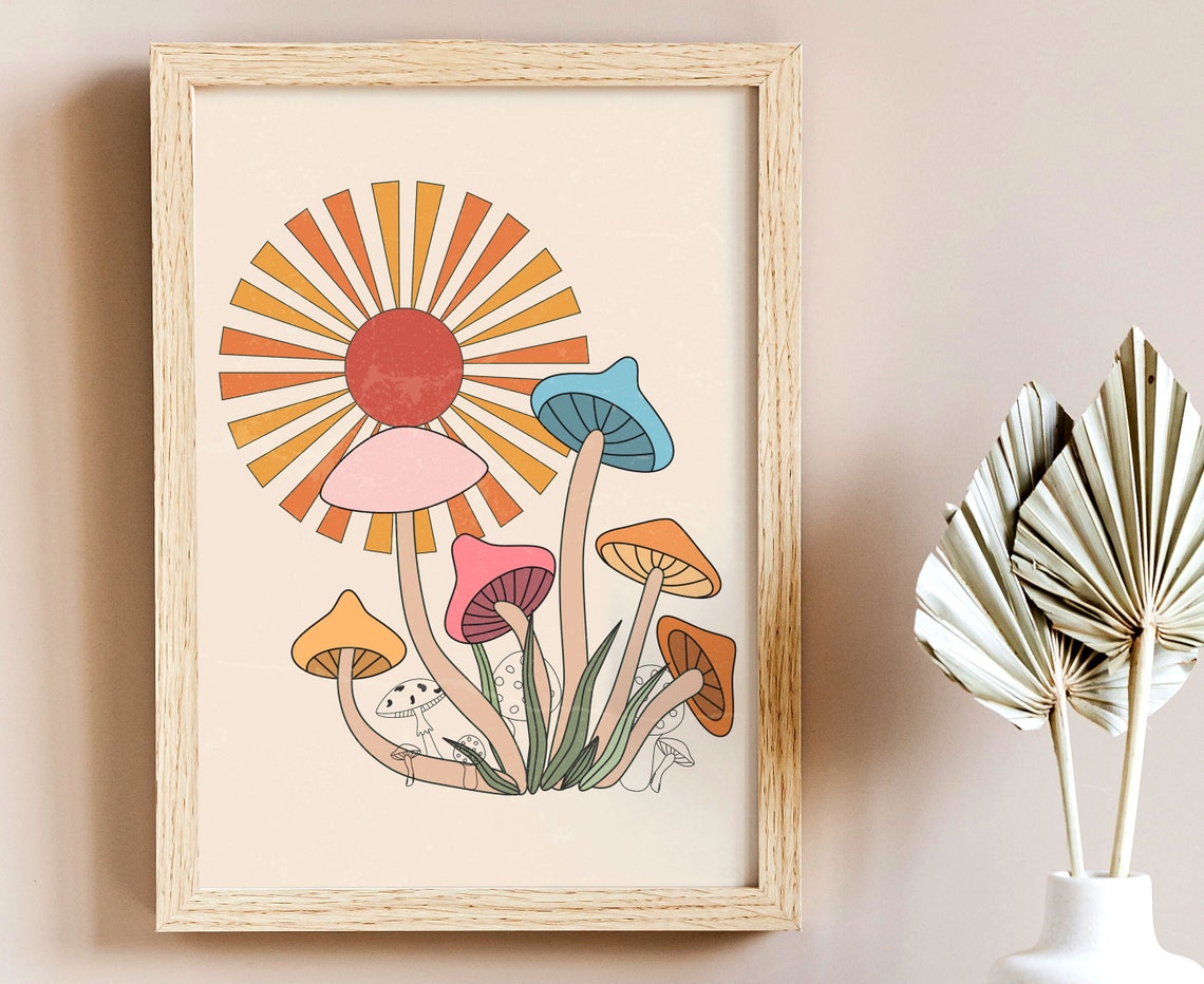 Mushroom Art 70s Wall Art Retro 70s Home Decor Mushroom | Etsy