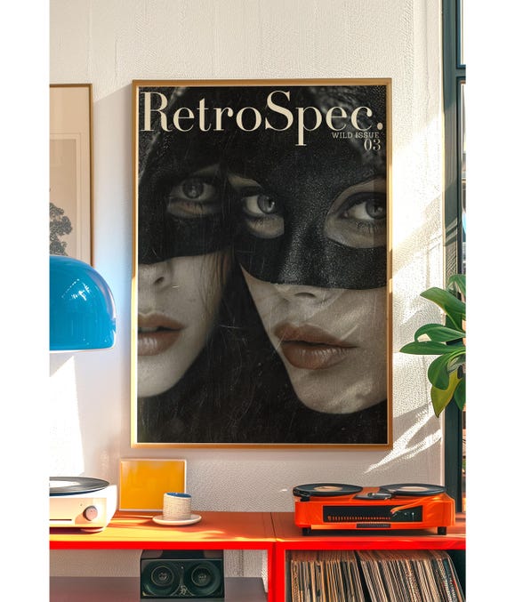 70年代のレトロ雑誌の表紙ポスター：サイケデリックな女性のウォール