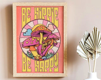 Retro Mushroom Wall Art: 70s Hippie Decor (Digital Download)