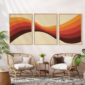 Retro Wavy Poster, 70s Set of 3 Wall Art, 70s Groovy Print, Burnt Orange Poster, 70s Decor, Vintage Home Decor, Retro Home Decor