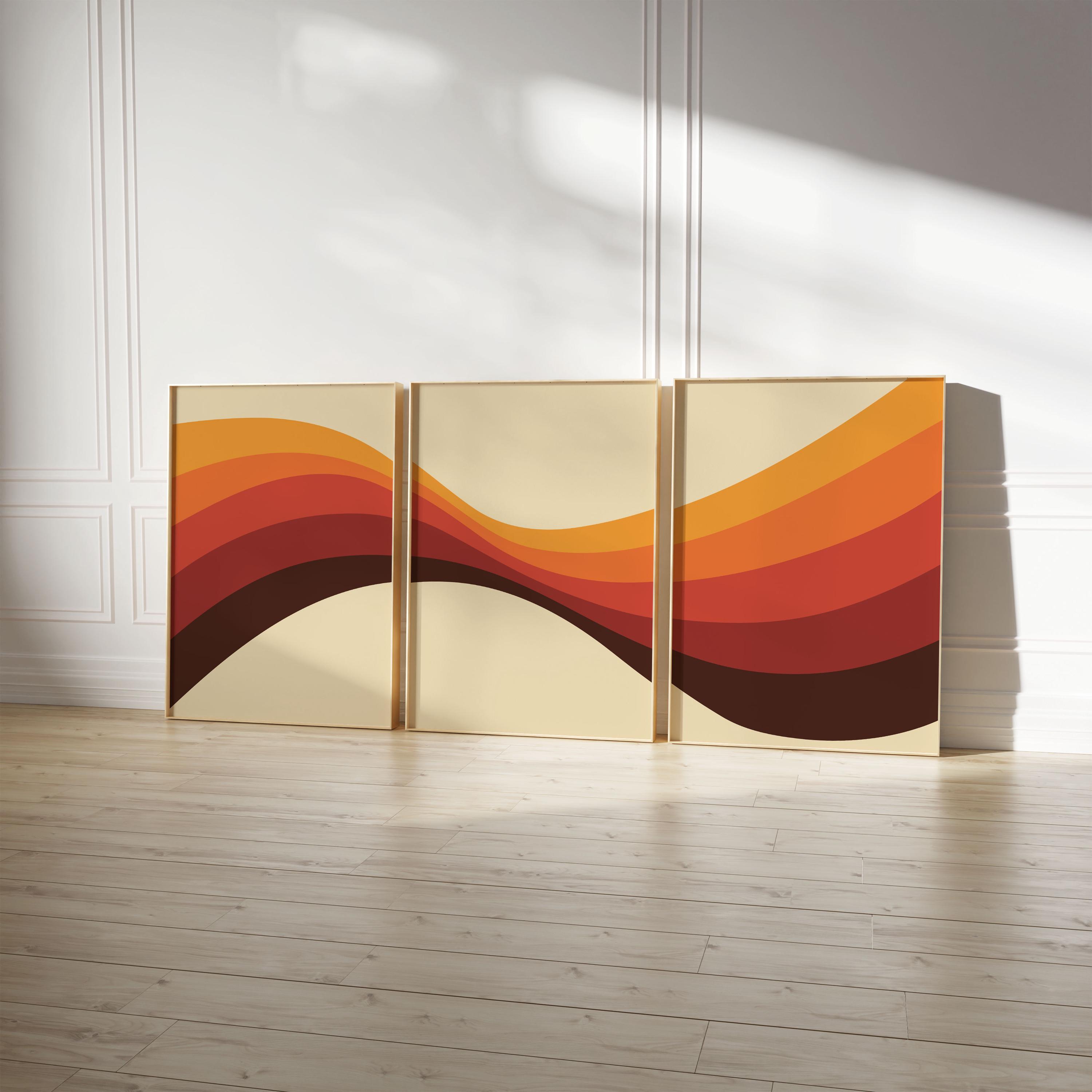 70s Wavy Print Set: Retro Burnt Orange Wall Art - Etsy Denmark