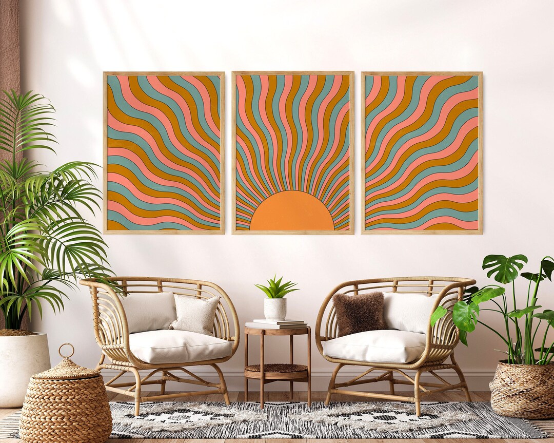 70s Sun Wall Art Set: Retro Terracotta Prints (digital Download