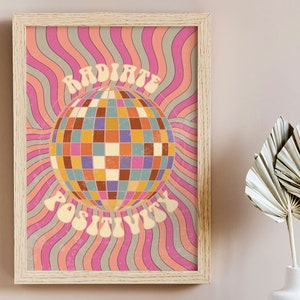Hippie 70er Jahre Home Decor, Blush Pink, Retro Wohndeko, Hippie 60er Dekoration, Disco Ball, Retro 60er Dekoration, 70er Jahre Wand Kunst, Radiate Positivity