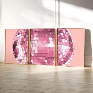 Pink Disco Ball Print, Set of 3, Y2K Room Decor, Disco Ball Decor, Funky Wall Art, Maximalist Decor, Indie Room Decor, Preppy Wall Art