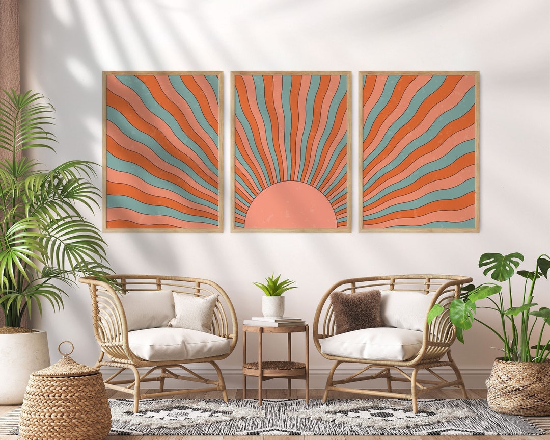 70s Sun and Moon Print Set: Retro Home Decor Wall Art - Etsy, image size:1080x863