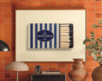 Vintage Matchbox Art Print: Navy Blue Monte Carlo Matches Poster