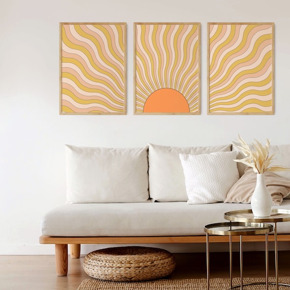 Sun Wall Art 70s Set of 3 Wall Art Terracotta Decor 70s Etsy