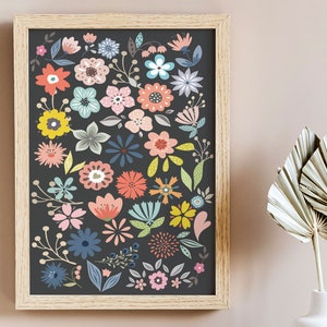 Boho Art Print, 70s Floral Pattern Print, Retro 70s Home Decor, 70s Wall Art, 70s Decor, Retro Home Decor, Wall Art,  Vintage Poster
