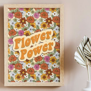70s Floral Pattern Print, Flower Power, Retro Home Decor, Hippie 60s Decor, Retro 60s Home Decor, Wall Art, 70s Wall Art, Vintage Poster