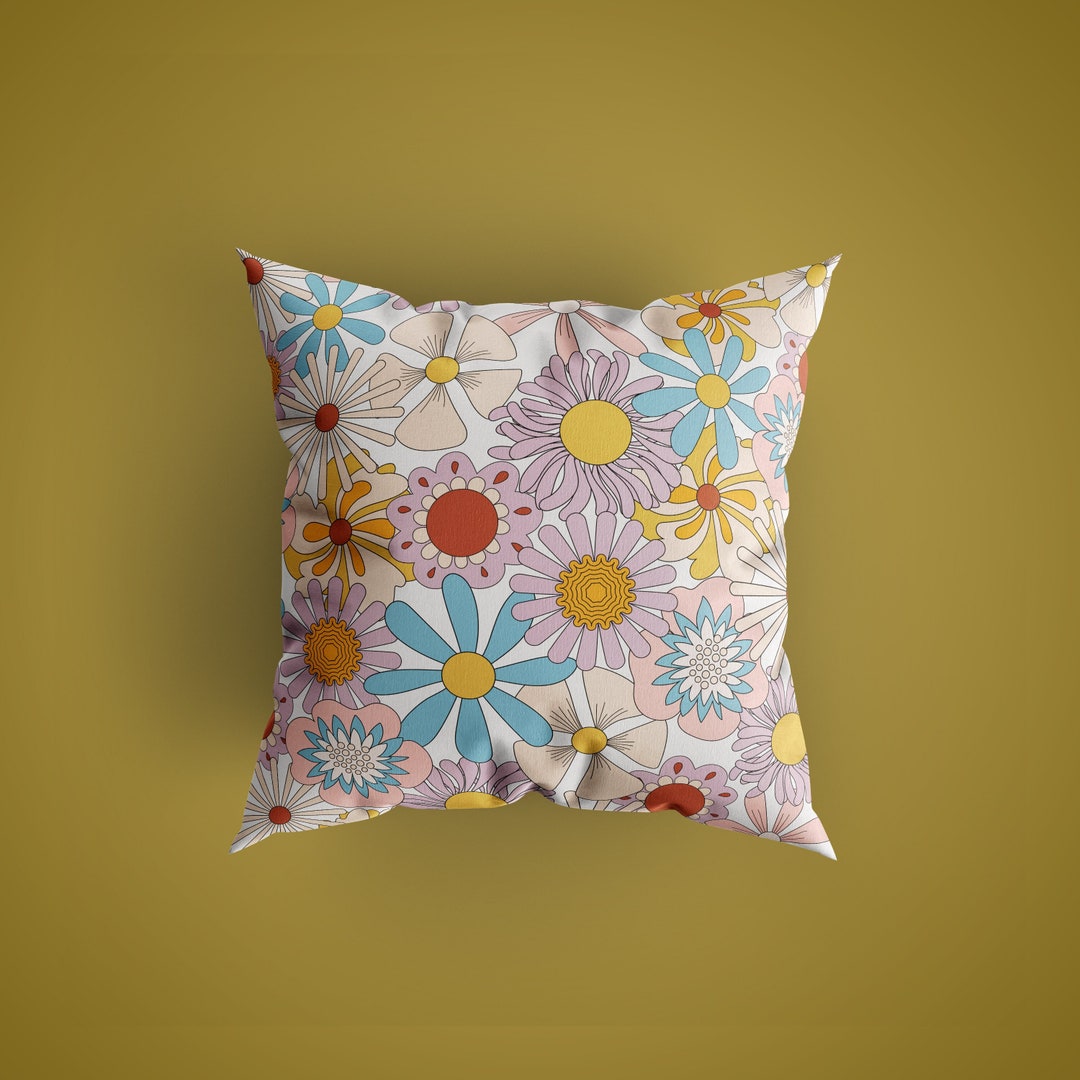 70s Retro Pillow, Retro Floral Throw Pillow, 70s Cushion, Mid Century