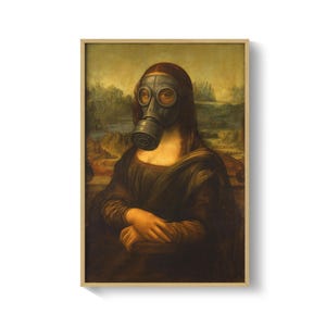 Funny Bathroom Wall Art, Mona Lisa with Gas Mask, Toilet Humour Gift, Altered Art, Funny Bathroom Print Art, Womans Bathroom Humor, Gift