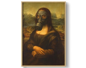 Mona Lisa Gas Mask Print: Funny Bathroom Wall Art