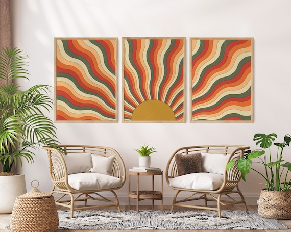 70s Sun Wall Art Set: Retro Terracotta Decor (digital Download) - Etsy