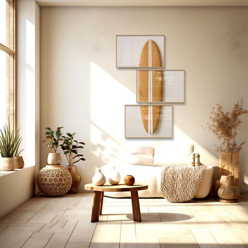 Surfboard Wall Art Set: Minimalist Coastal Decor, Beach Ocean Theme - Etsy