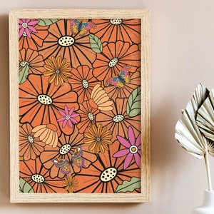 70s Floral Pattern Print, Retro 70s Home Decor, 70s Wall Art, 70s Decor, Retro Home Decor, Wall Art,  Vintage Poster