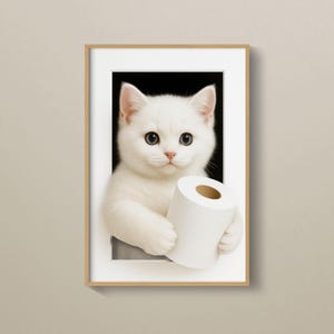 White Cat Poster Animal Bathroom Poster Cat Gift Cat Art Bathroom Wall Decor Poster black and white Bathroom Print Poster PRINTED Wall Art