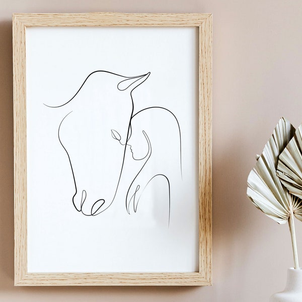 Minimalist Line Art, Horse Poster,  One Line Art Print, Single Line Poster,  Black and White Home Decor, One Line Portrait, Body  Wall Art