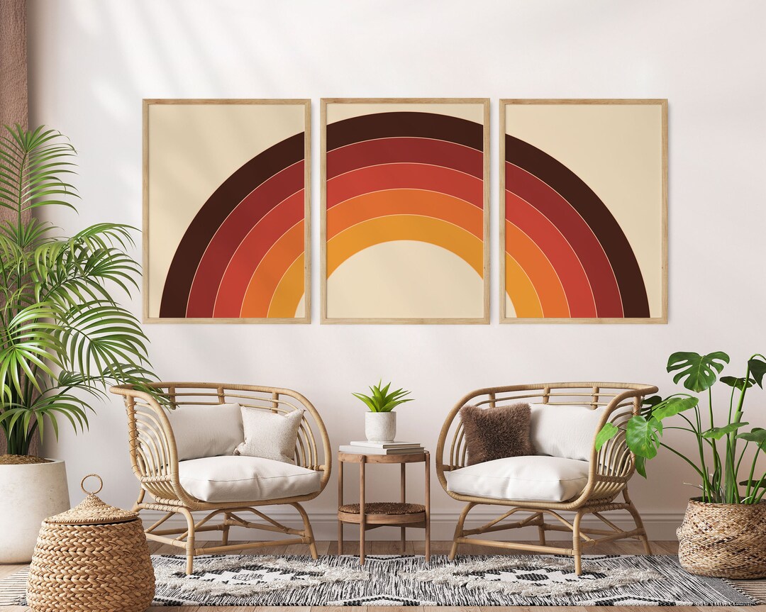 70s Rainbow Print, 70s Set of 3 Wall Art, Burnt Orange Poster, 70s ...