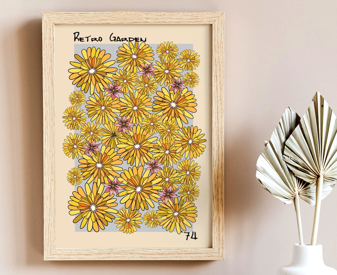 70s Floral Pattern Print, Terracotta Wall Decor, Retro 70s Home Decor ...