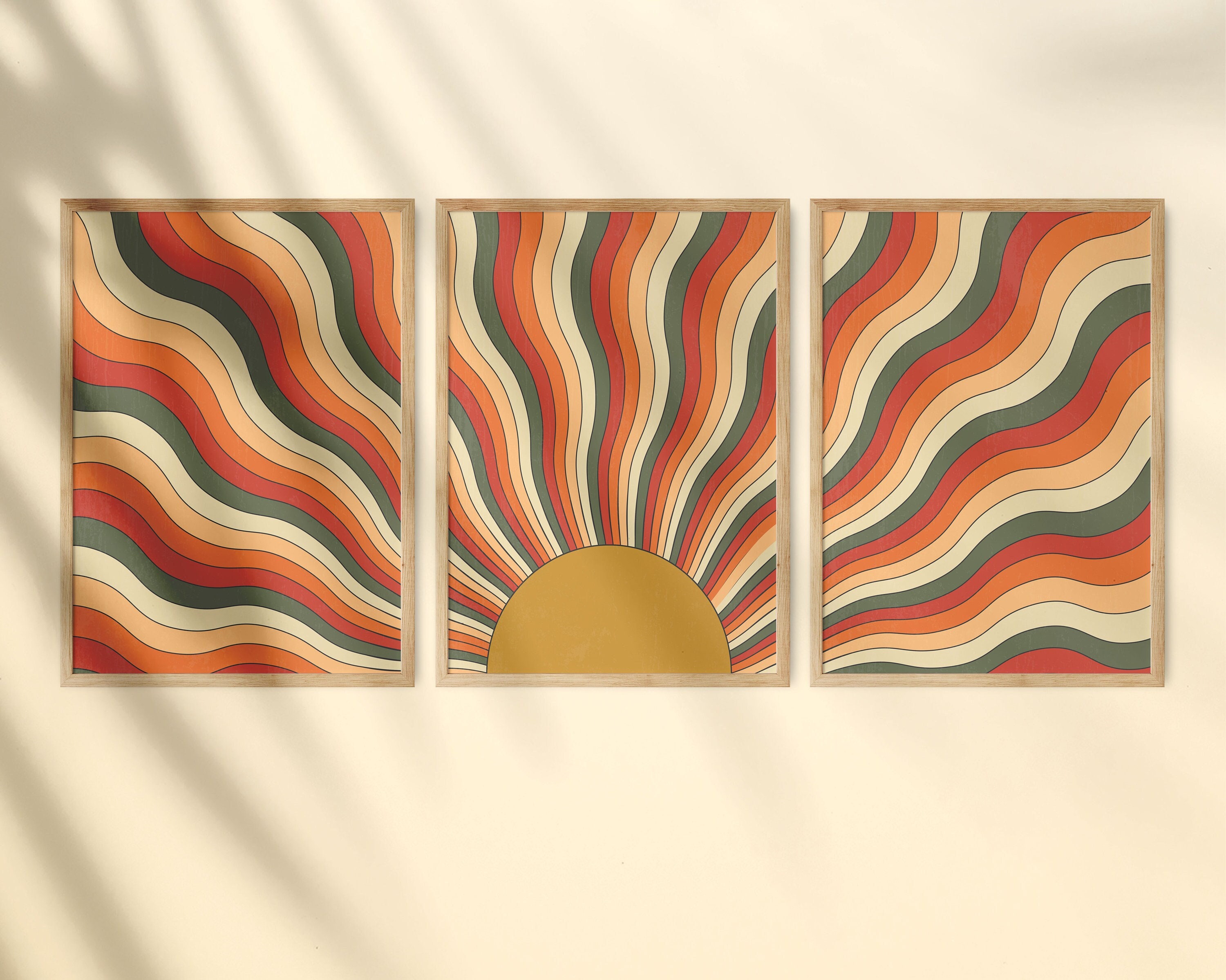 70s Sun Wall Art Set: Retro Terracotta Decor (digital