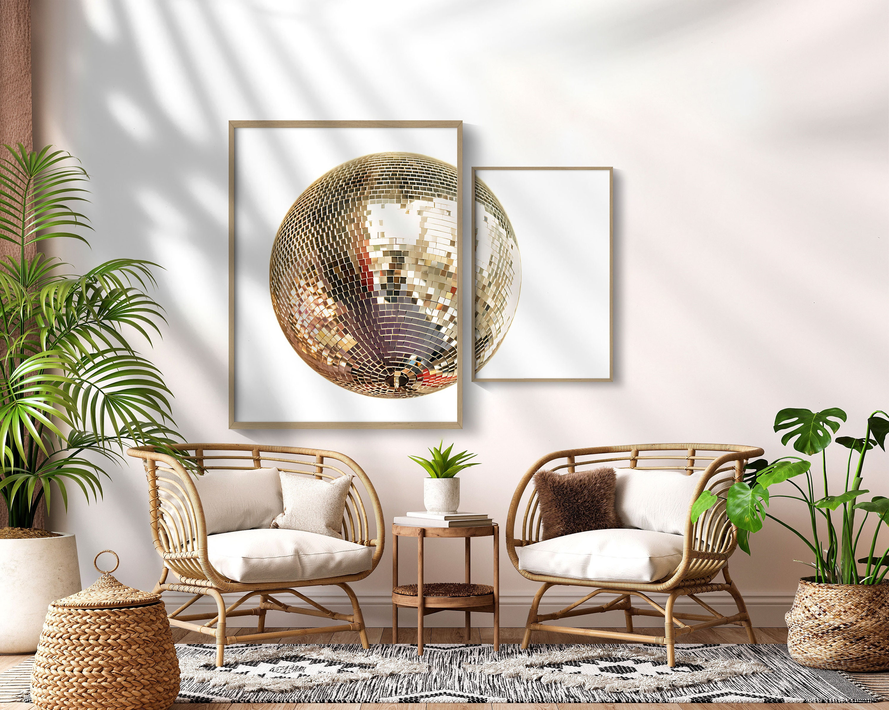 Golden Disco Ball, Set of 2, Y2K Room Decor,  Disco Ball Decor, Trendy Funky Wall Art, Maximalist Decor, Indie Room Decor, Preppy Wall Art
