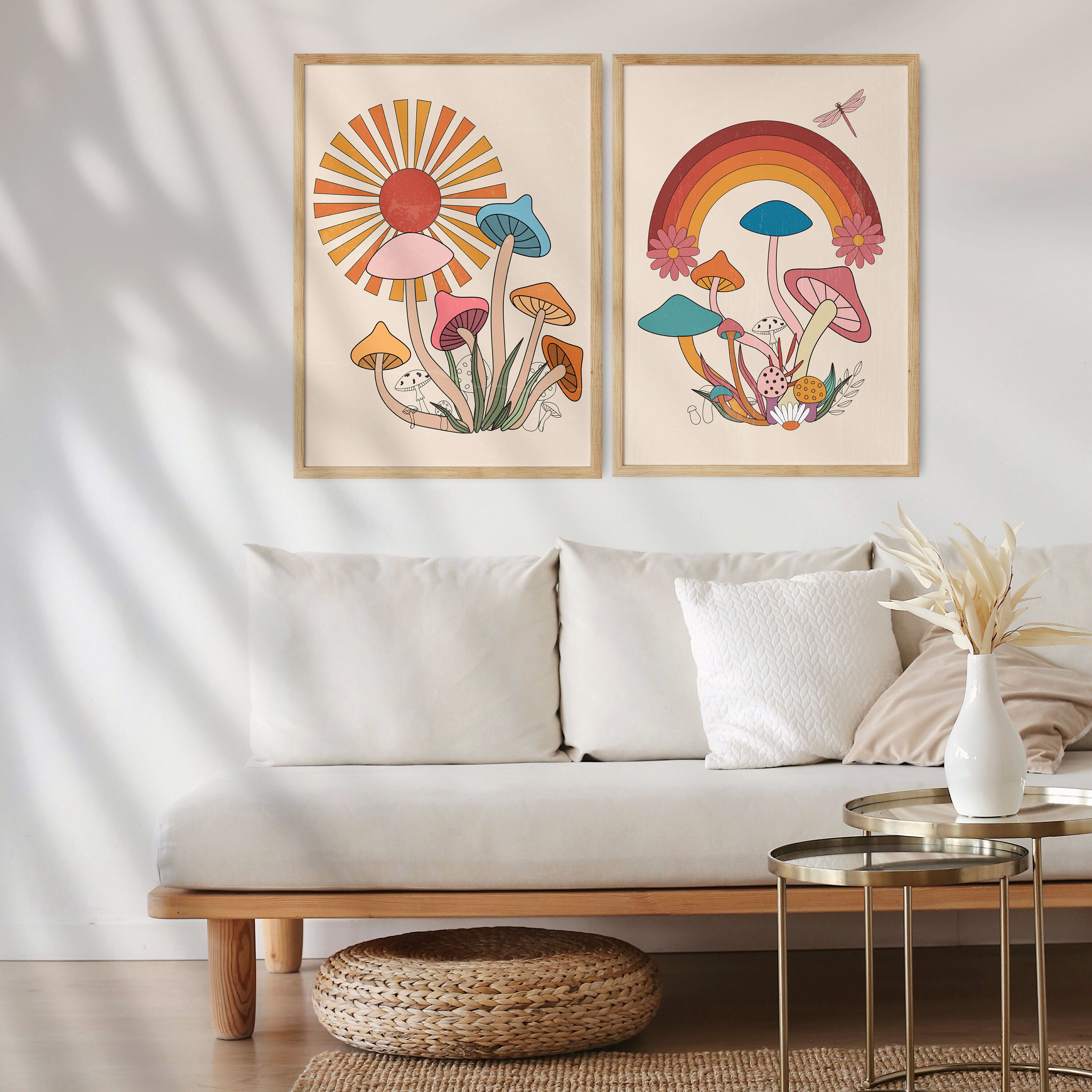 70s Wall Art Set of 2 Retro 70s Home Decor Mushroom Decor - Etsy