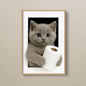 Cute Cat Poster Animal Bathroom Poster Cat Gift Cat Art Bathroom Wall Decor Poster black and white Bathroom Print Poster PRINTED Wall Art