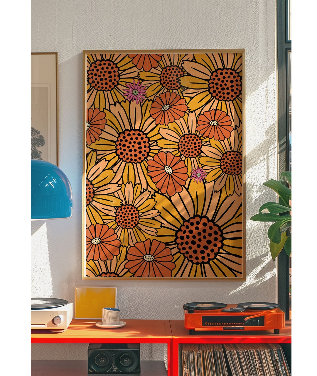 Retro 70s Home Decor, 70s Floral Pattern Print, 70s Wall Art, 70s Decor ...