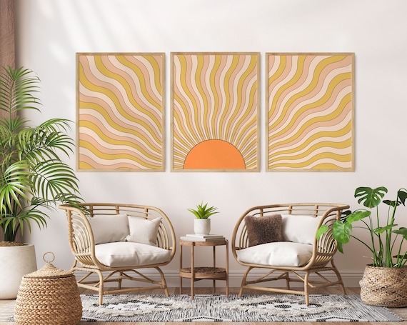 70s Sun Wall Art Set: Retro Terracotta Decor (Digital Download)