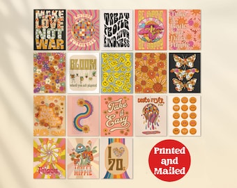 70s Retro Wall Art Prints: Boho Home Decor, Set of 5